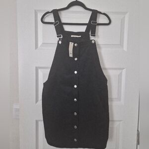 New Francesca's Black Corduroy Button-Front Overall Dress